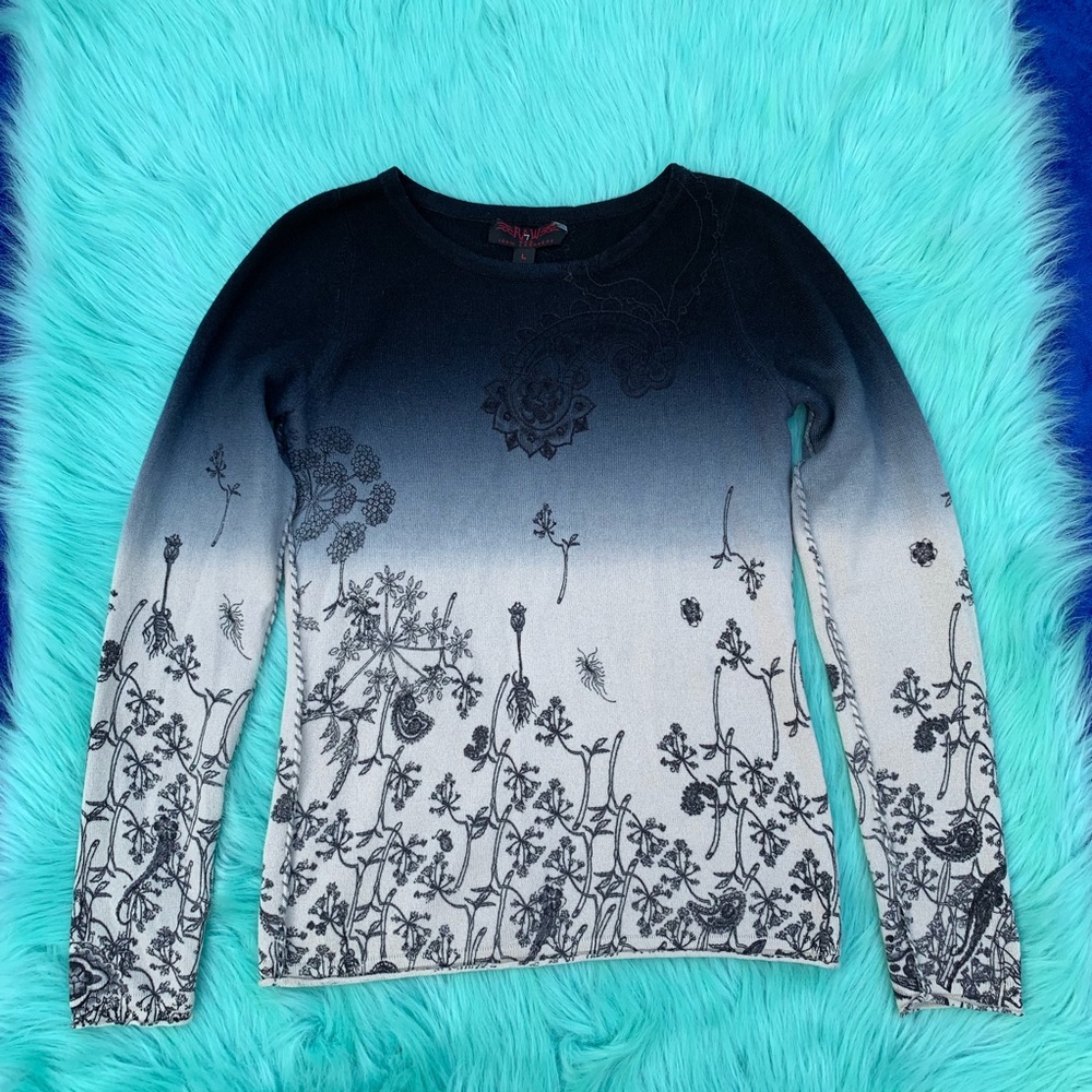 Raw 7 USA 100% cashmere ombré paisley sweater